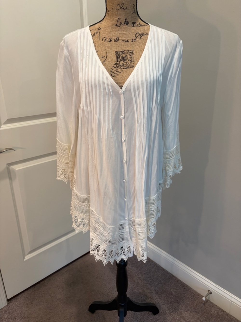 Solitaire White Bohemian Crochet-Trim Button Front Blouse